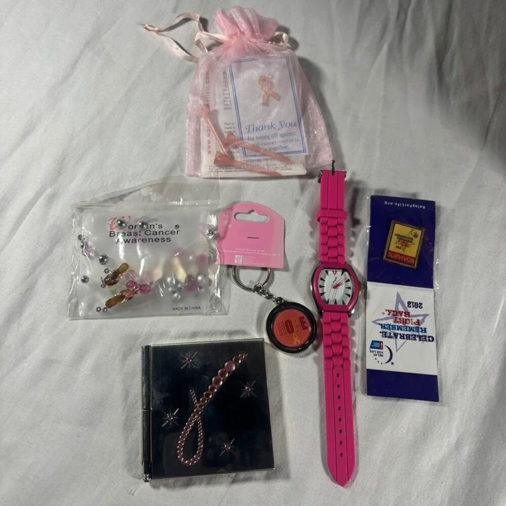 Breast Cancer Awareness Pink Ribbon Lot | Watch Jewelry Compact Survivor Pin